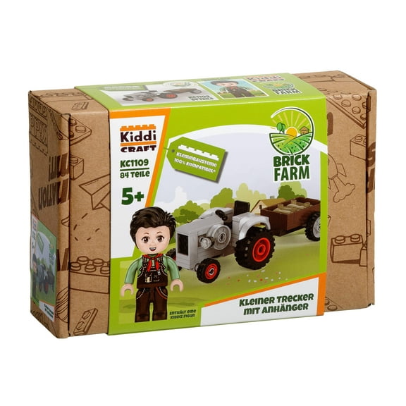 Kiddicraft Brick Farm – Small Tractor with Trailer Building Set KC1109