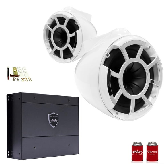 Wet Sounds REV8W-X 8" White Tower Speakers with X-Mounts & SYN-DX2 750 Watt Amplifier