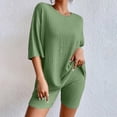 thumbnail image 5 of Short Sets for Women Ribbed Knit Loose Fit Short Sleeve Crewneck T Shirt and Shorts 2 Piece Matching Set Womens Lounge Set, 5 of 9