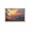 thumbnail image 1 of Fantasy World Wall Art with Frame, Man on Sandy Beach with City Skyscrapers Skyline Sunset Oil Paint Graphic, Printed Fabric Poster for Bathroom Living Room, 35" x 23", Orange Blue, by Ambesonne, 1 of 2