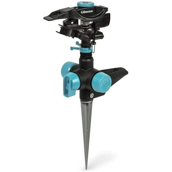 Gilmour 821933-1001 Circular Sprinkler-Adjustable 5,800 sq. ft., Medium Duty Circula Spike, Black/Aqua