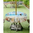 thumbnail image 4 of Fsddascl Coastal Beach Outdoor Tablecloth - 60 Inch Round Dining Table Cover, Summer Ocean Wave Starfish Shell Plank Waterproof Outdoor Table Cloth with Umbrella Hole & Zipper for Picnic/Patio/Party, 4 of 7