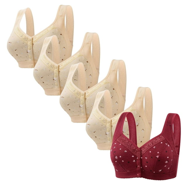 Latrodar Front Closure Bras for Women Bralettes for Women 5PCS Supportive Bras No Underwire Lift Buttery Soft Full Coverage Bralettes with Wide Straps Solid Embroidered Underwear for Older Women Gym