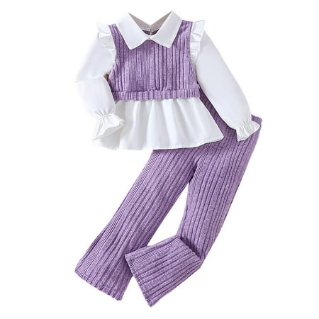 

JUMESG Toddler Girl Long Pants Outfit Girls 2 Piece Outfits Long Sleeve Hooded Top and Ribbed Knit Pants Set (Purple 18-24 Months)