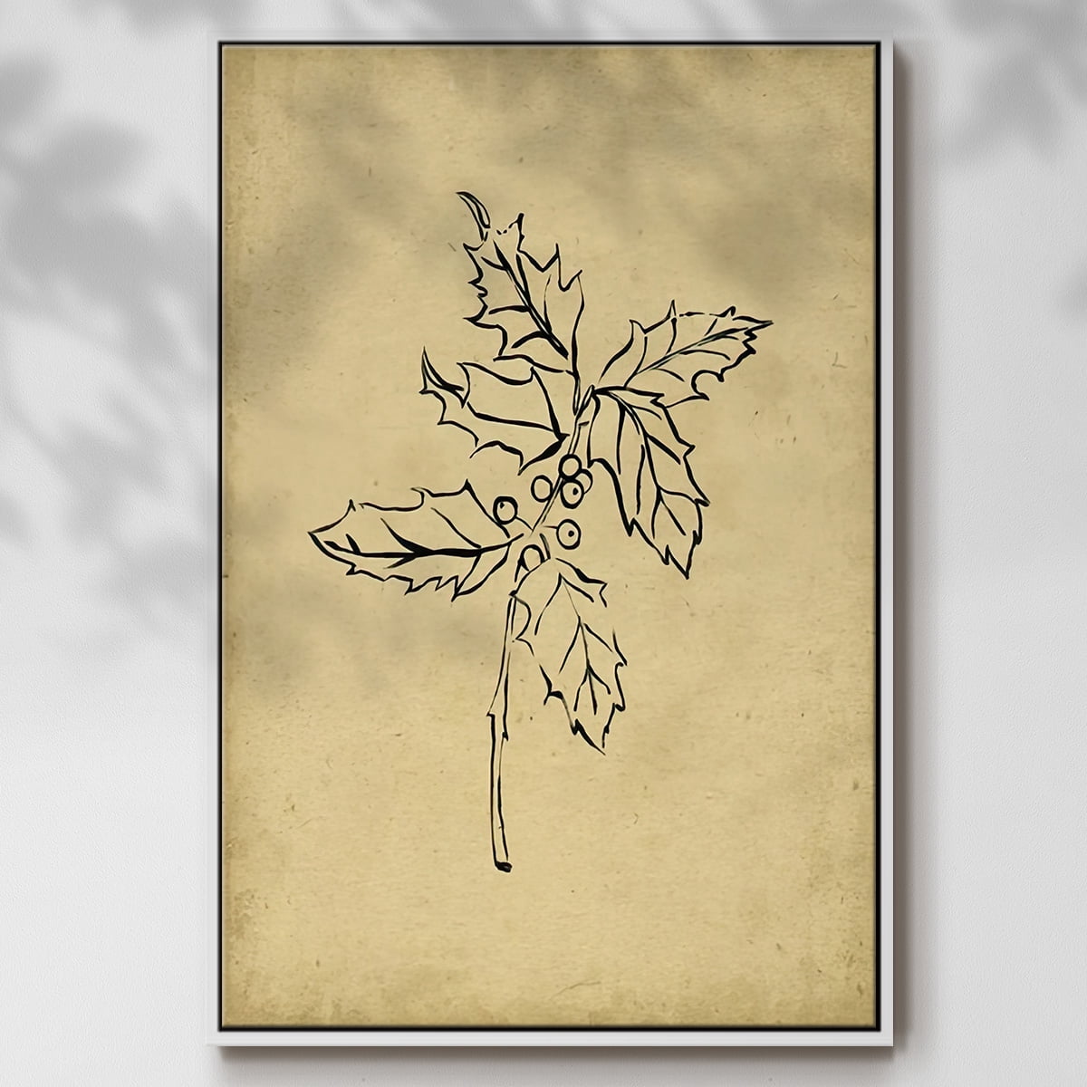 Holly Branch I - Framed Gallery Wrapped Holiday Canvas - 25 x 37 - White Frame