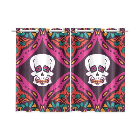 Mexican Kitchen - MKHERT Mexican Skull Blackout Window Curtain Kitchen Curtain 26x39 inch, 2 Panels