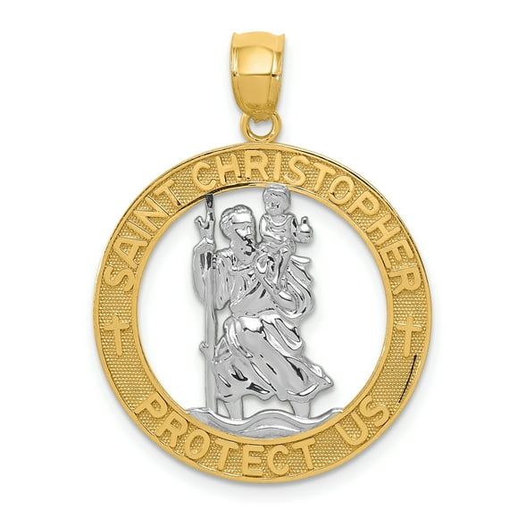 14K Rhodium Plated Yellow Gold Rhodium Plated St Christopher Pendant