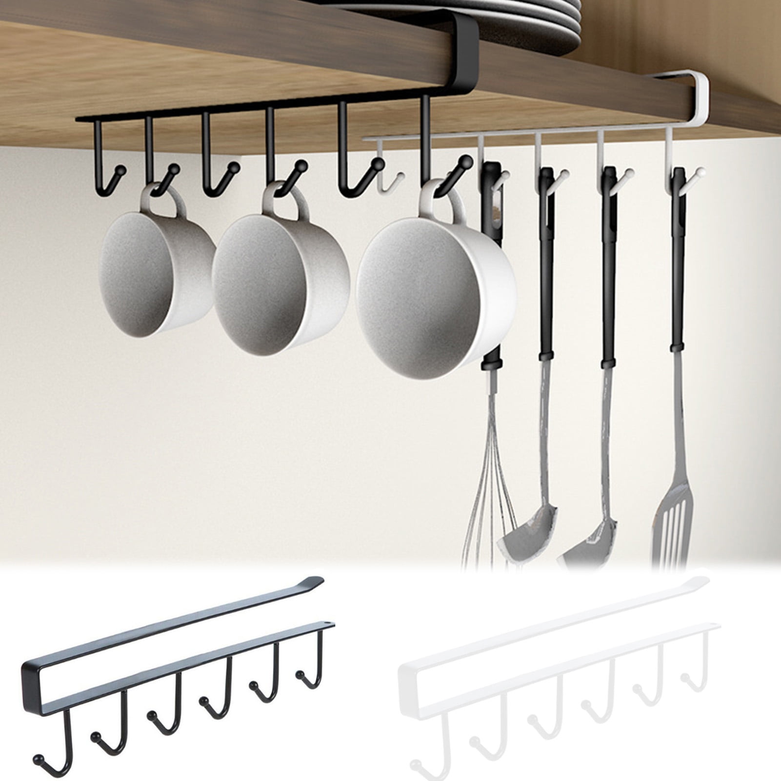 4 inch 2 Pc Utensil Racks with 3 hooks 4Inch Kitchen Utensil Holders Punch Free Hanging Utensil Rack Multifunctional 