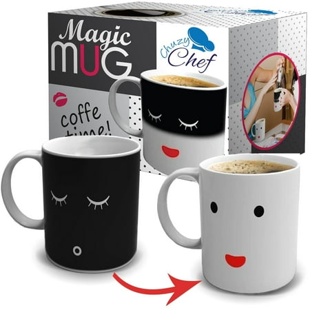 Heat Color Changing Mug Gift 12 Oz Heat Sensitive Color and Smiley Face Morning Changing Drinkware Ceramic Coffee Tea Cup Black to White - Gift for Mom Friends Women & Men - Chuzy Chef