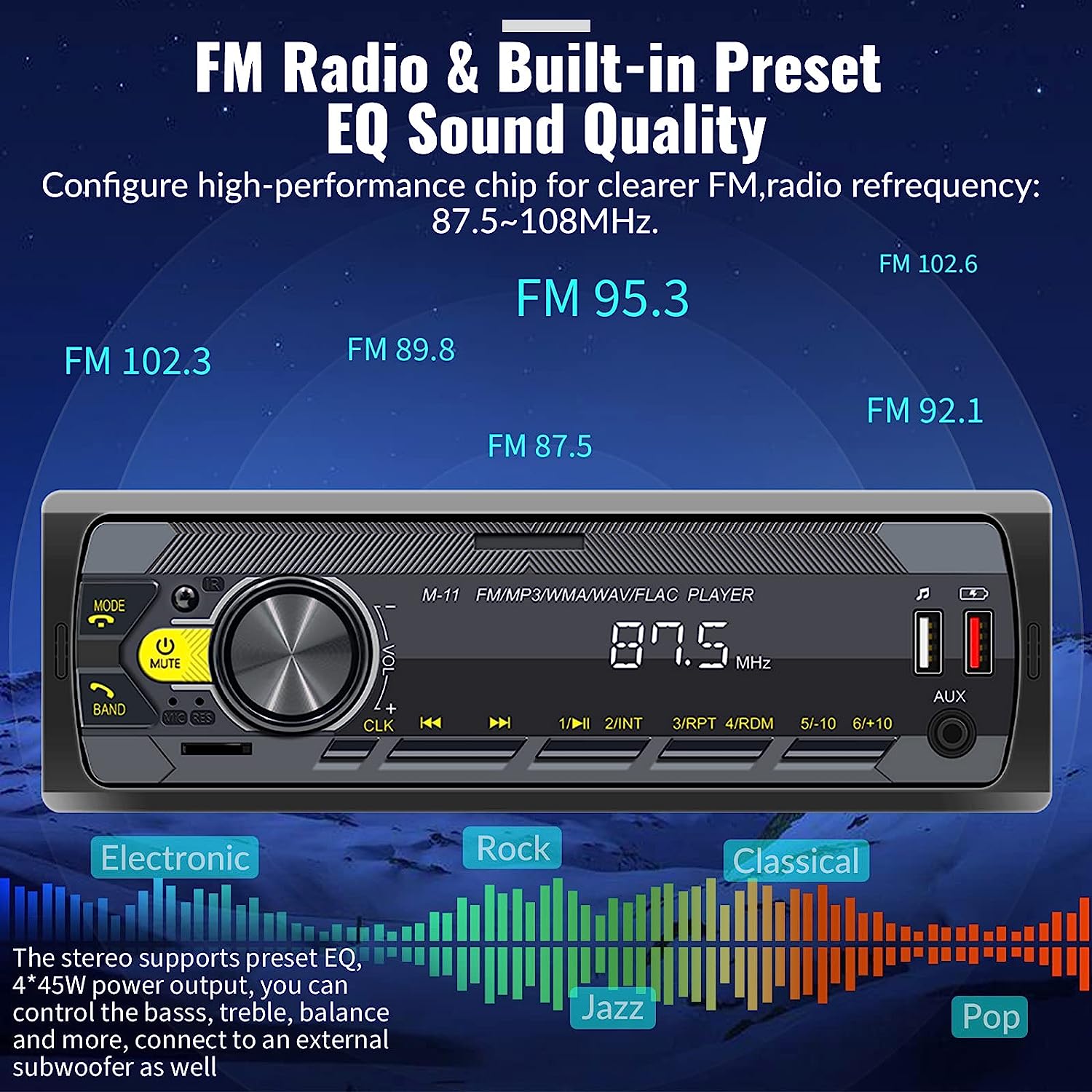 Rimoody Universal Single 1 DIN Car Stereo Radio Bluetooth In-Dash Head Unit Car Multimedia MP3 Player Digital Audio Music FM USB/TF/Aux