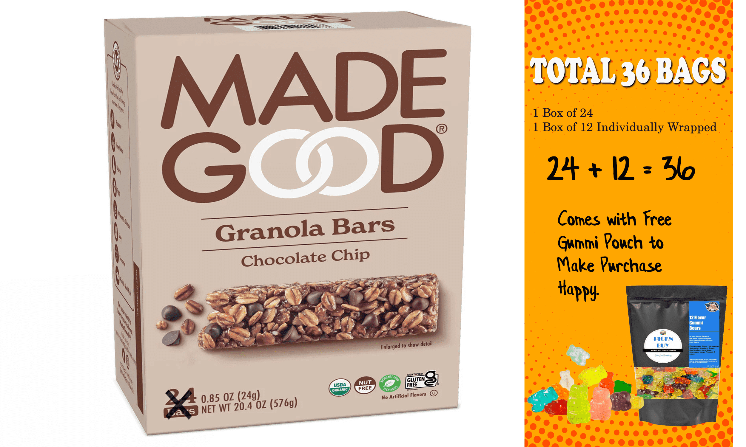 MadeGood 0.85 oz Chocolate Chip Bars – Organic Snack for Kids & Adults, 24 Pack