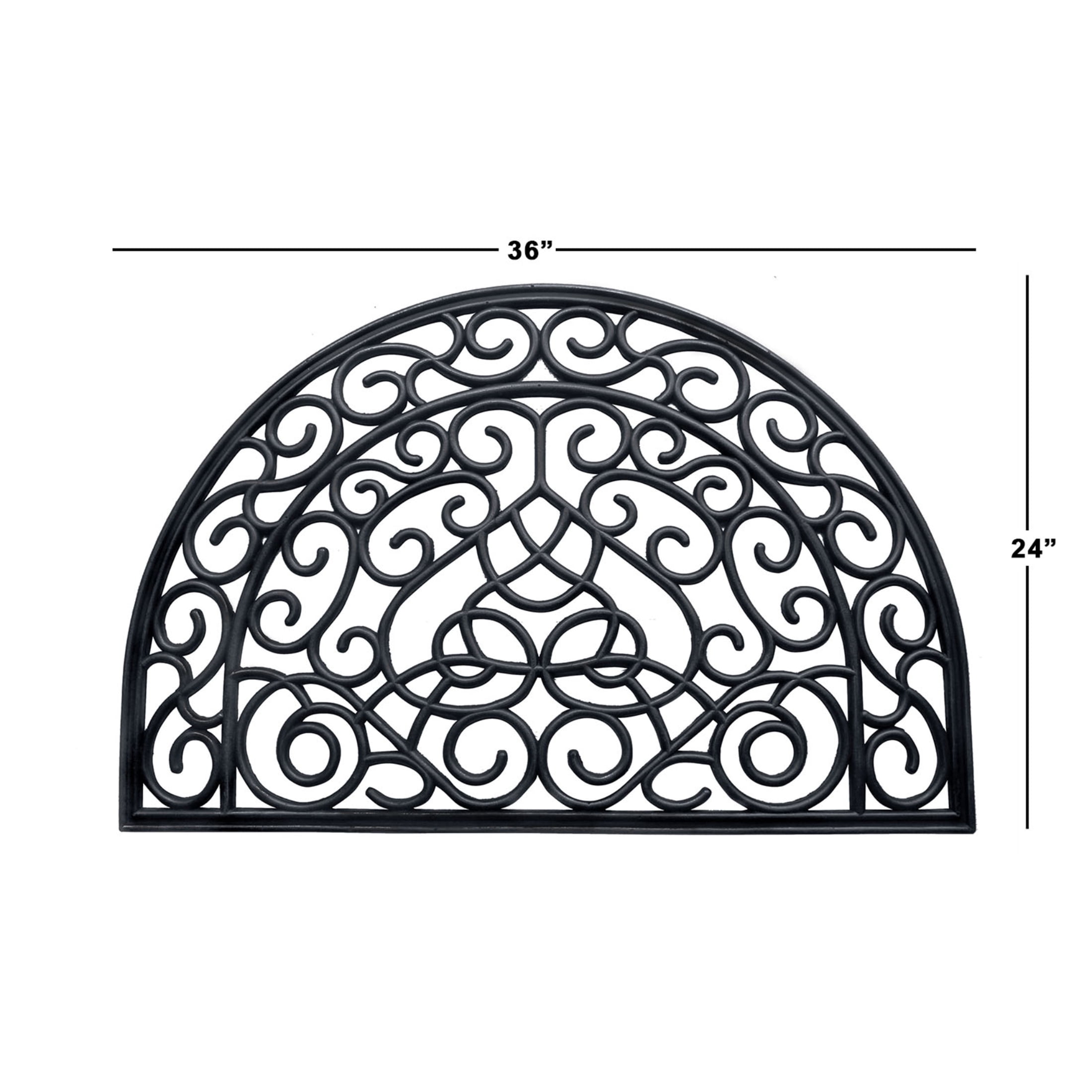 RugSmith Black Moulded Vines Half-round Rubber Doormat, 24"x36"