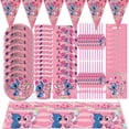thumbnail image 2 of Disney-decoración de fiesta de cumpleaños de Lilo & Stitch, juego de vajilla desechable rosa, suministros de fondo de decoración de globos, 2 of 4