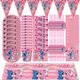thumbnail image 2 of Disney-decoración de fiesta de cumpleaños de Lilo & Stitch, juego de vajilla desechable rosa, suministros de fondo de decoración de globos, 2 of 4