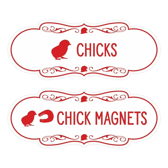 Designer Chicks and Chick Magnets, Novelty Restroom Signs, Set of 2 (White/Red) - Large