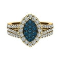 thumbnail image 3 of Blue Diamond Wedding Ring Set for Women Cluster Diamond Marquise Halo Rings 14K Gold 0.95 CT TW, 3 of 4
