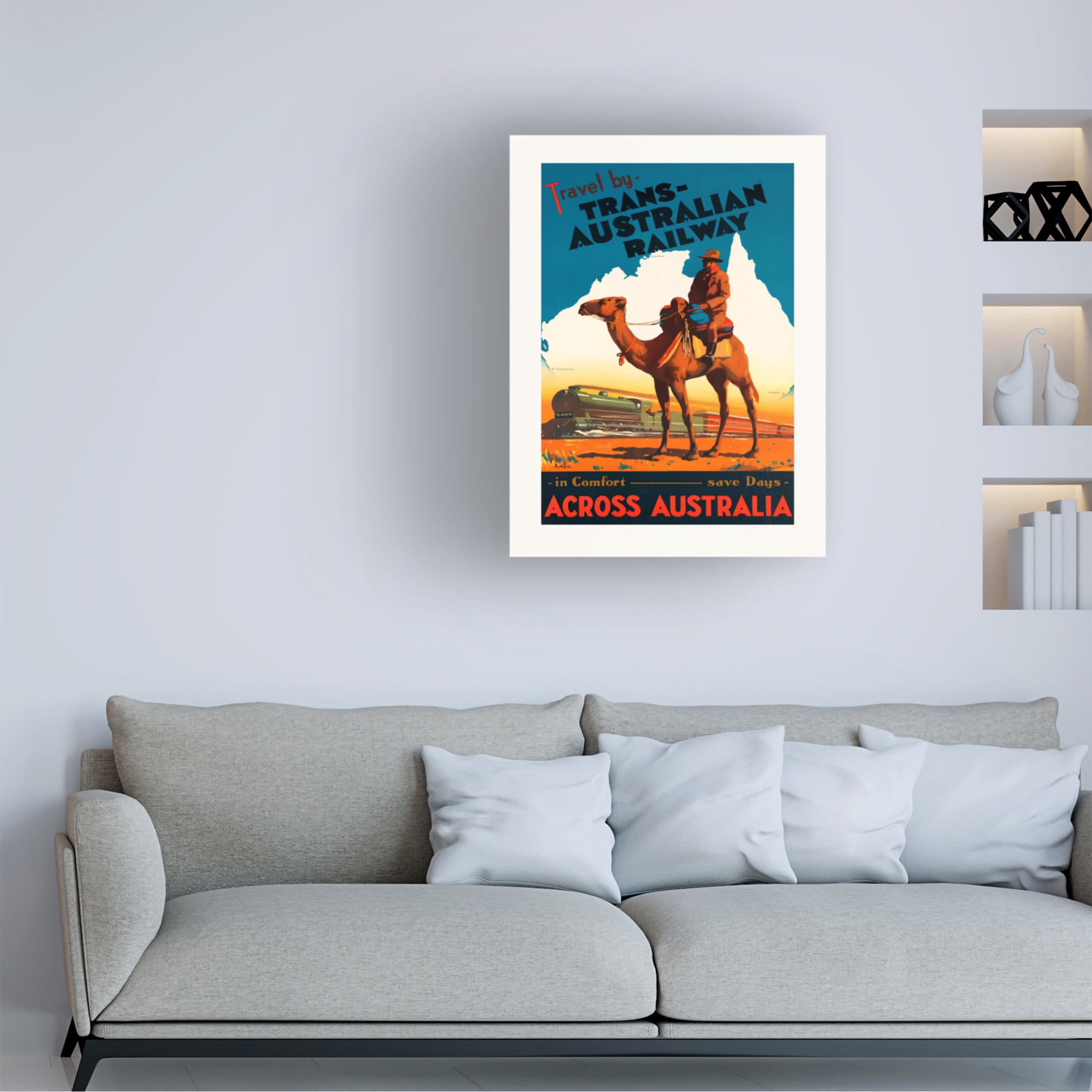 Canvas Wall Art - Pictufy  'Trans Australian Railway Poster' Wall Art for Living Room, Bedroom, or Office D?cor by Trademark Fine Art - 35 x 47 Inches