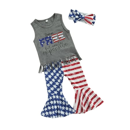 

aturustex 4th of July 3Pcs Toddler Baby Girls Sisters Matching Outfits Independence Day Tassels Tank Tops + Shorts/Flared Pants + Hairband (1-6 Years)