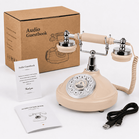 Audio Guest Book Wedding Phone Record Customized Voicemail with Audio Guest Book for Parties Weddings Birthdays Rentals Confessions Phone Record (Beige)