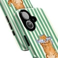 thumbnail image 2 of Cute Fish Eyed Cat Phone Case, Striped Green Background with Whimsical Cat Illustration, Artistic Protective iPhone Cover for iPhone 17 16 15 14 13 12 11 Pro Plus Mini, 2 of 6
