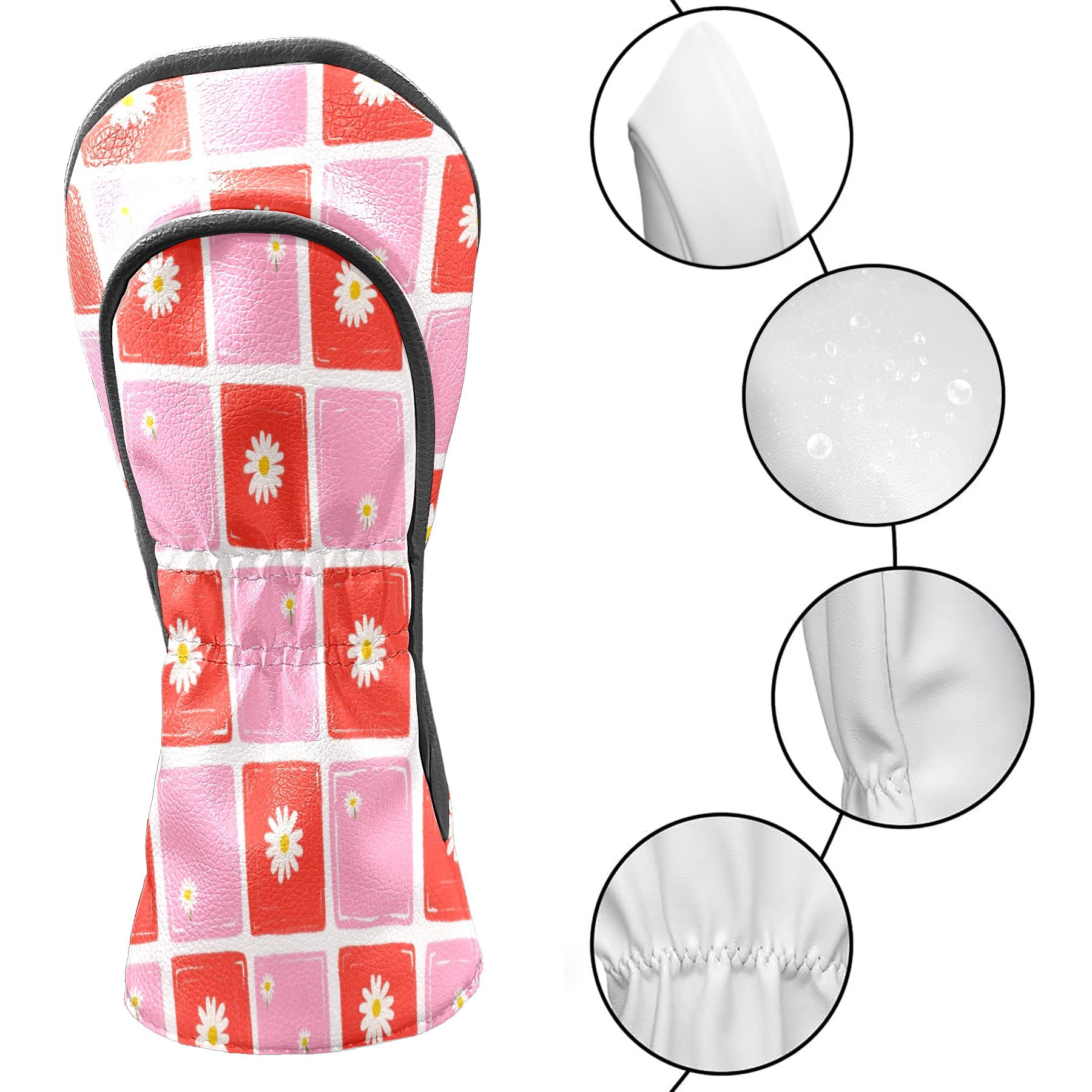 Golf Club Headcovers High Quality Waterproof Leather Golf Head Cover Set Men Women Driver Head Cover Exclusive Gift for Golf Lovers Pink Grid Flowers
