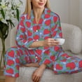 thumbnail image 5 of KLL Hand Drawn Strawberry Print Women's Long Sleeve Pajamas with Pants Sleepwear Loungewear 2 Set-Small, 5 of 7