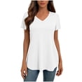 thumbnail image 3 of Feancey V Neck Tunic Tops for Women Dressy Casual Blouse Solid Color Short Sleeve Summer Tees Lightweight Breathable Gym Workout T-Shirts White S, 3 of 9