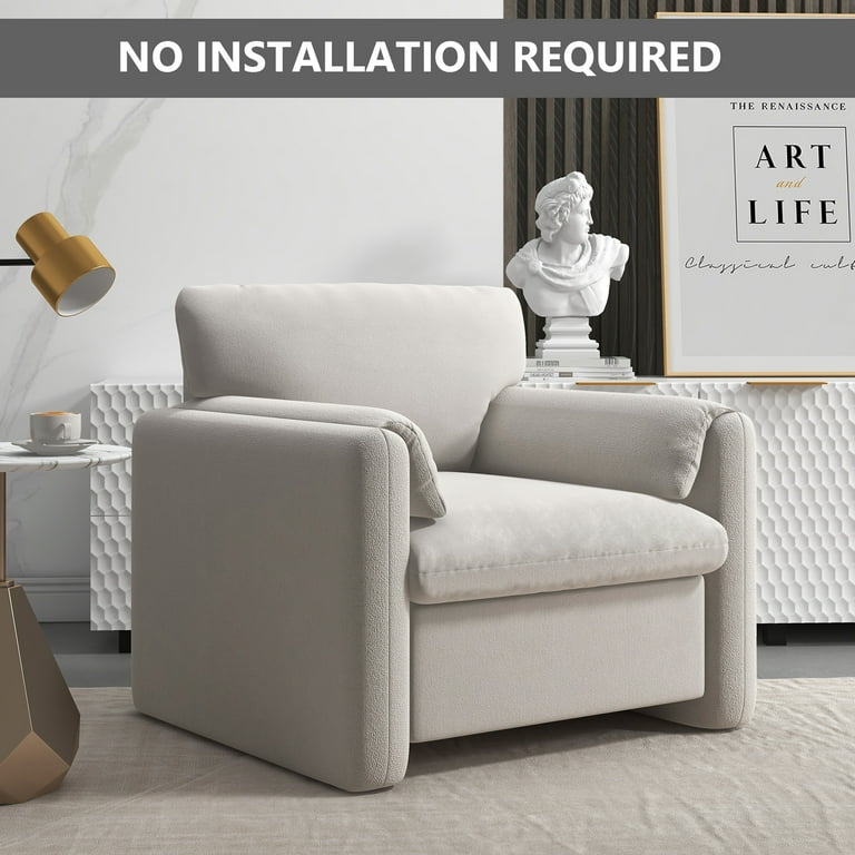 Bonzy Home 38 inch Wide Adult Chenille Fabric Solid Color Track Arm Chair and A Half with Plush Cozy Beige Size One Size