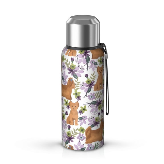 20 Oz Yorkie Dog and Flower Florals Coffee Tumbler Double Wall Insulated Stainless Steel Water Bottle | Metal Reusable Thermoses Flask with Cup Cap | Leak & Sweat Proof with Anti-Dust Lid
