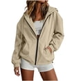 thumbnail image 2 of Womens Fashion Hooded Windbreaker Drop Shoulder Drawstring Adjustable Drawstring Hem Solid Color Casual Jacket with Pockets, 2 of 9