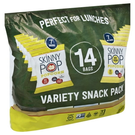SkinnyPop Popcorn, Variety Pack, 14ct (7 Original 0.5oz, 7 White Cheddar 0.5oz), Gluten-Free Popcorn, Non-GMO, No Artificial Ingredients, Healthy
