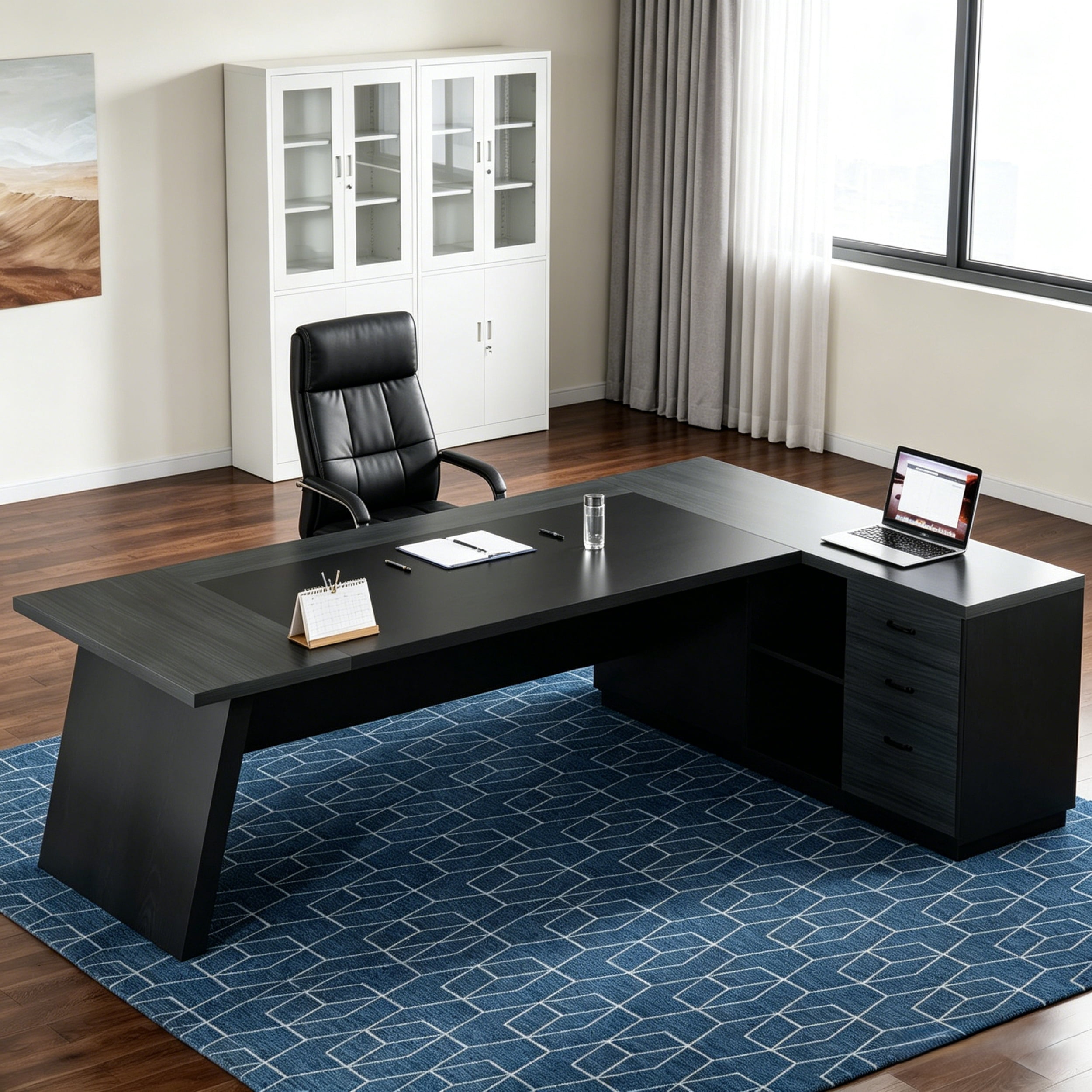 Fnova 78" L-Shaped Executive Desk with Drawers, Large Office Desk with Storage, Modern Business Desk for Home Office and Commercial Use