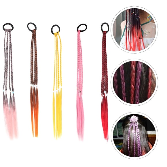 HONITANO 5pcs Lovely False Wig Ponytail Hair Rope For Elastic Pigtails For Parties Daily Wear Fun Hair Accessories
