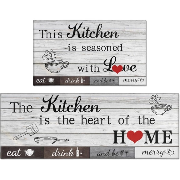 2 Piece Farmhouse Kitchen Rug Set, Home Decor Kitchen Sink Rugs and Mats, Non Skid Washable Absorbent Microfiber Rustic Kitchen Floor Carpet 17"x47" 17"x30"
