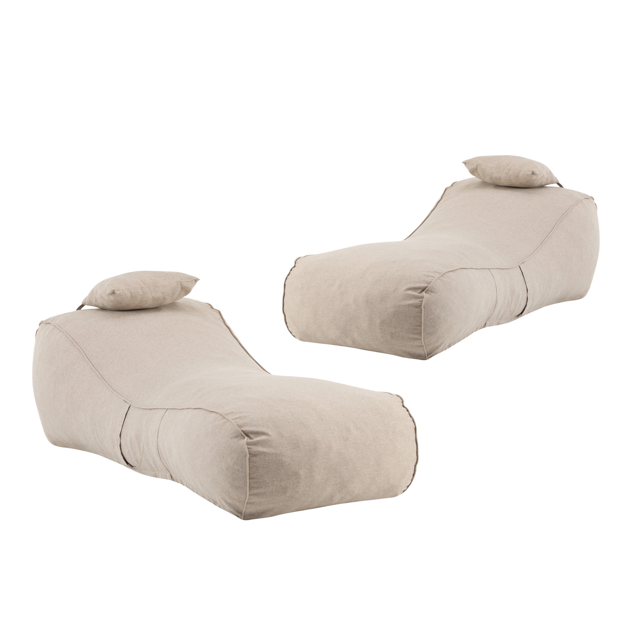 Christopher Knight Home 71" Outdoor Bean Bag Lounge Chair with Pillow, Weather-Resistant Fabric, Dark Beige, Set of 2