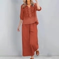 thumbnail image 4 of Womens New Linen Embroidered 2 Piece Outfits, Loose Top Wide Leg Pants With Pockets Summer Casual Daily Wear Lightweight Soft Set for Vacation, 4 of 5