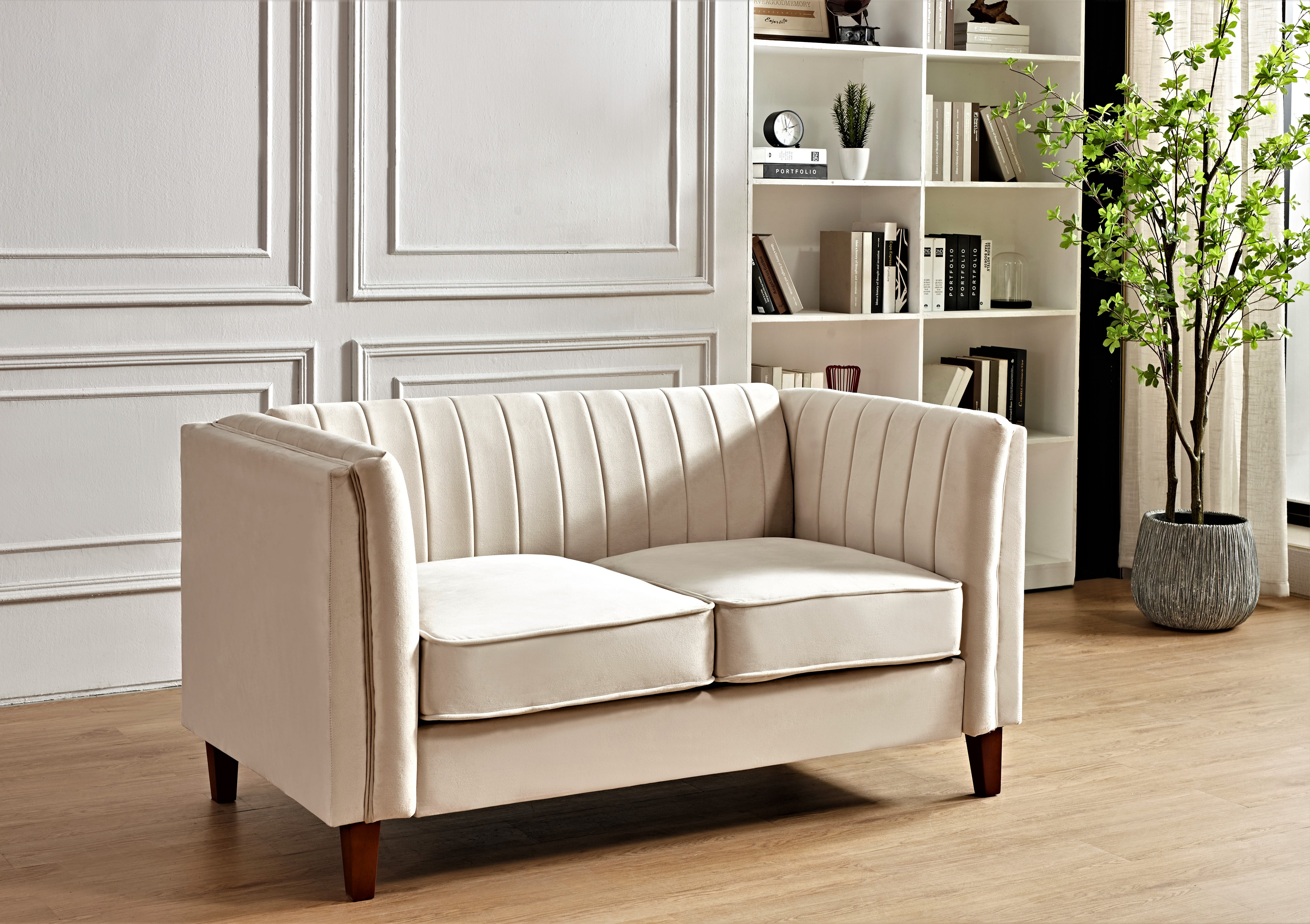 Uspridefurniture Plainfield Line Tufted Square Velvet Loveseat,Beige