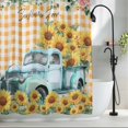 thumbnail image 2 of Sunflowers Truck Shower Curtain, 48" x 72", Spring Rose Floral Leaf Yellow Plaid Waterproof Bathroom Curtain Washable Shower Curtain Set with 12 Hooks, 2 of 9