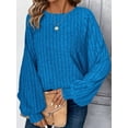 thumbnail image 3 of Women Tunic Plus Size Long Sleeve Tops Loose Fit Dressy Crew Neck Pullover Basic Sweaters Royal Blue XXL, 3 of 6