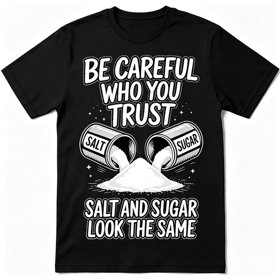 “Be Careful Who You Trust – Salt and Sugar Look The Same” Graphic T-Shirt – Unisex Life Lesson Tee, Inspirational Streetwear Top