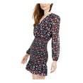 thumbnail image 3 of LEYDEN Womens Black Printed Long Sleeve V Neck Short Sheath Dress L, 3 of 4