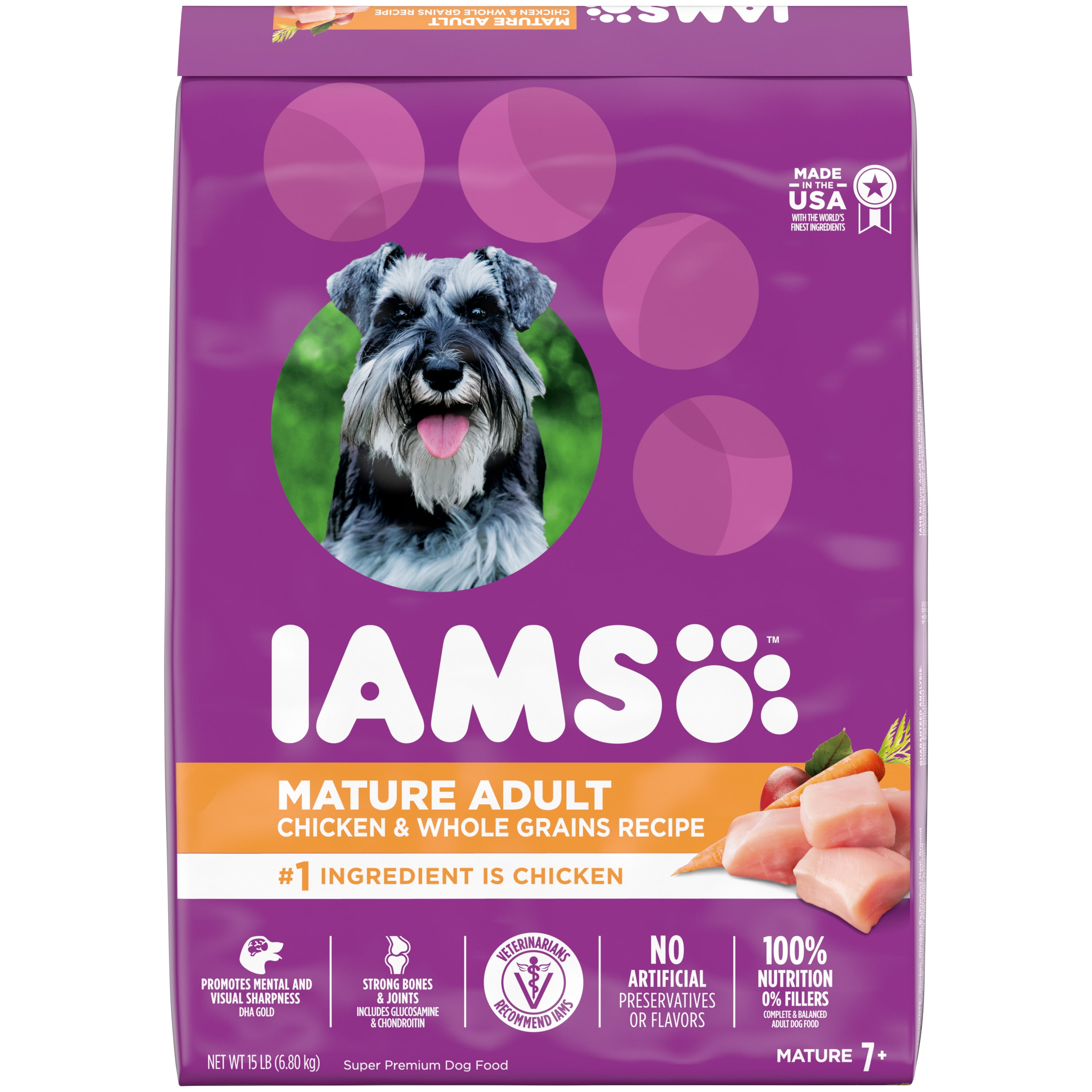 IAMS Healthy Aging Real Chicken Dry Dog Food for Mature Dog, 15 lb. Bag