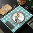 thumbnail image 6 of Placemats Set of 6 Cotton Linen Table Place Mat Turquoise Green Buffalo Plaid Farmhouse Summer Burlap Food Mat Waterproof Dinner Table Setting Table Mat Washable Cat Dog Pet Placemat, 6 of 6