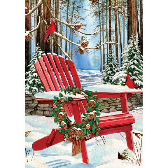 Winter Cardinal Adirondack Wreath Garden Flag