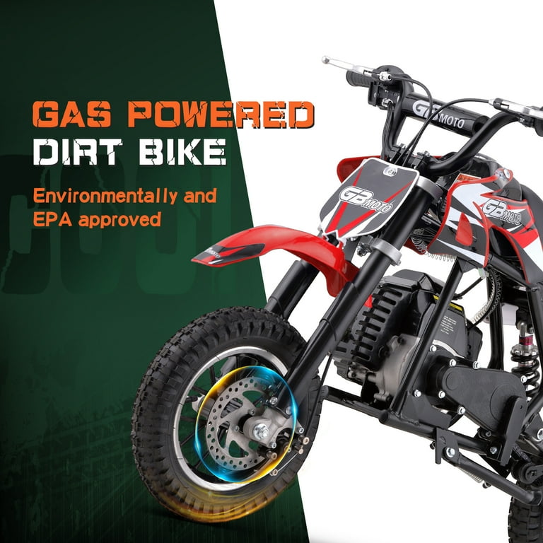Kids Mini 50CC Gas Dirt Bike DB1 Model 2 Stroke Ride on Bike with Off Road Tire Shocks Pull Start Oil Mixed Required Support Up to 165lbs Shop Black Friday Deals for