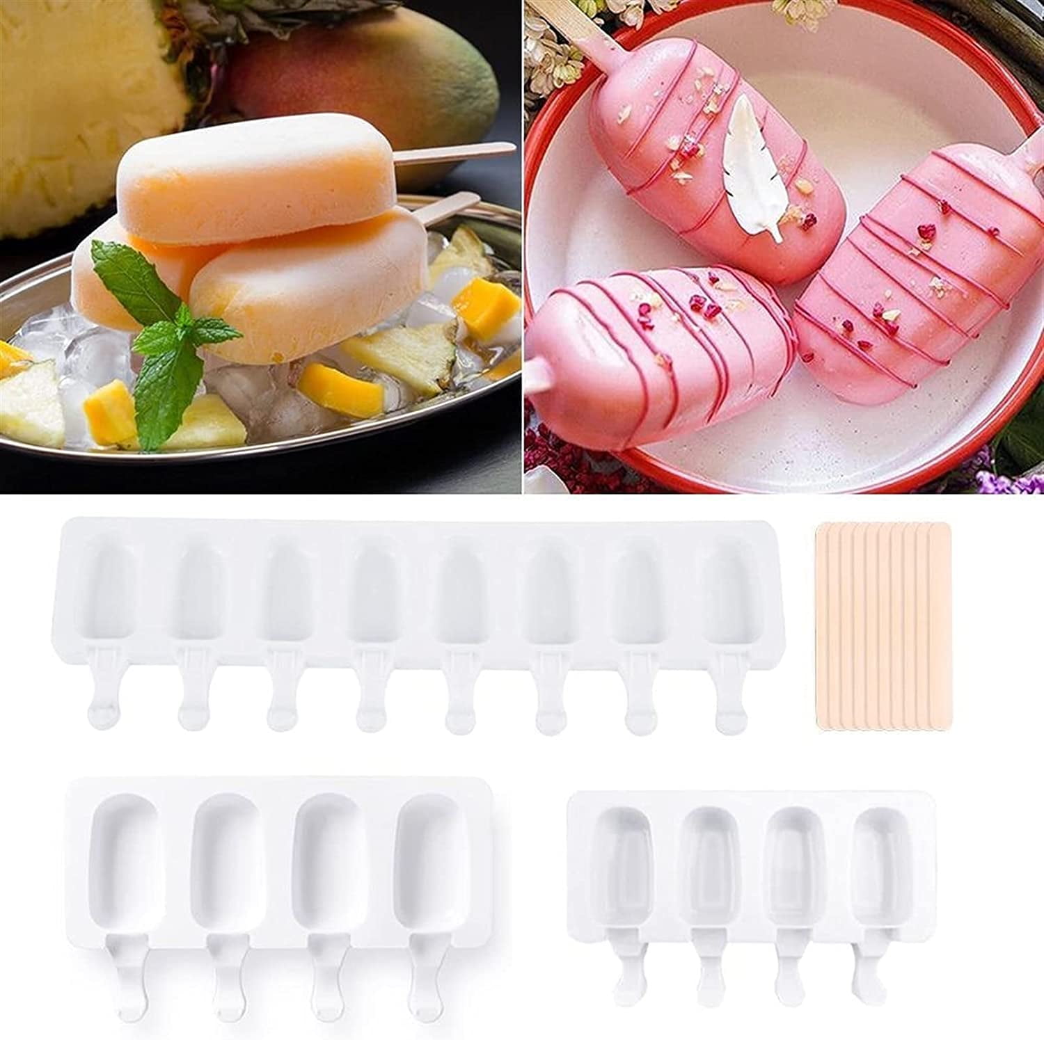 LA TALUS 4 Cavities Silicone Mold Compartment DIY Geometric Texture  Non-stick Summer Ice Cream Mold Household Supplies style J One Size 