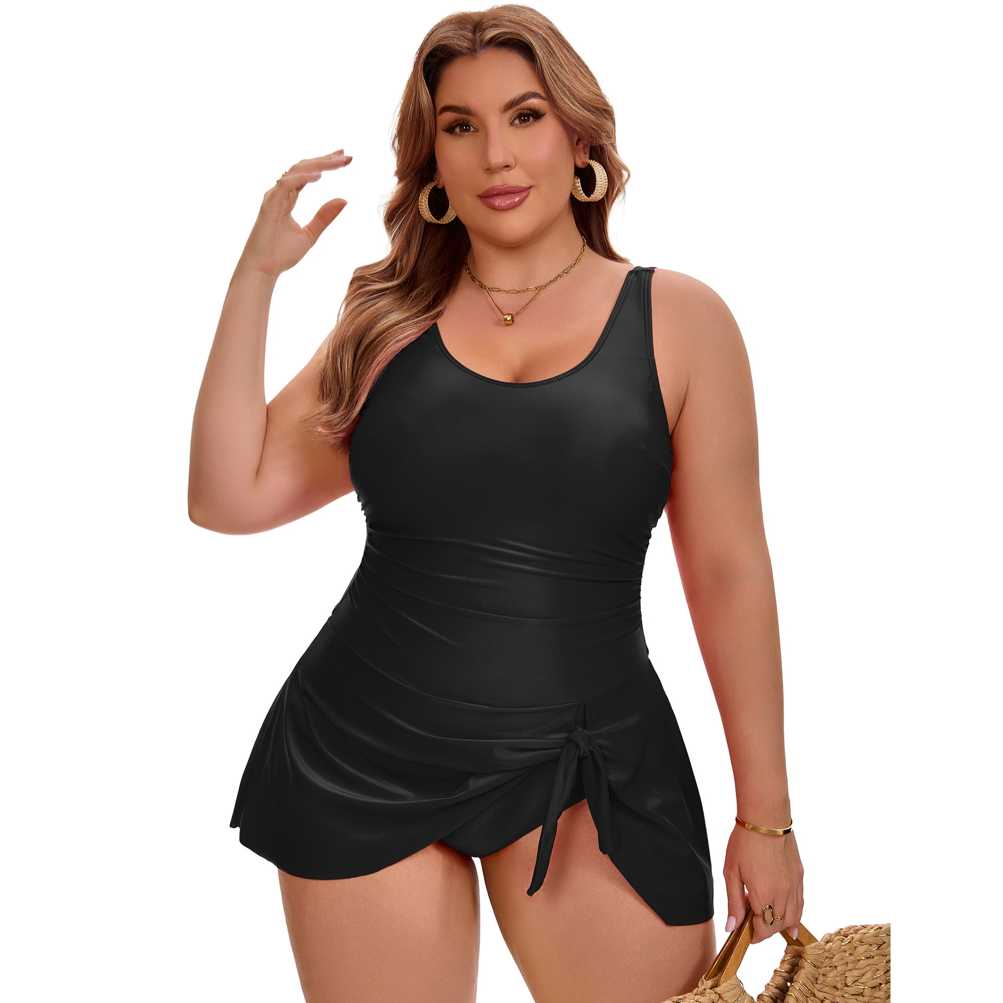 DARING DIVA Women's Plus Tummy Control Beach Vacation Swimdress 4X Black