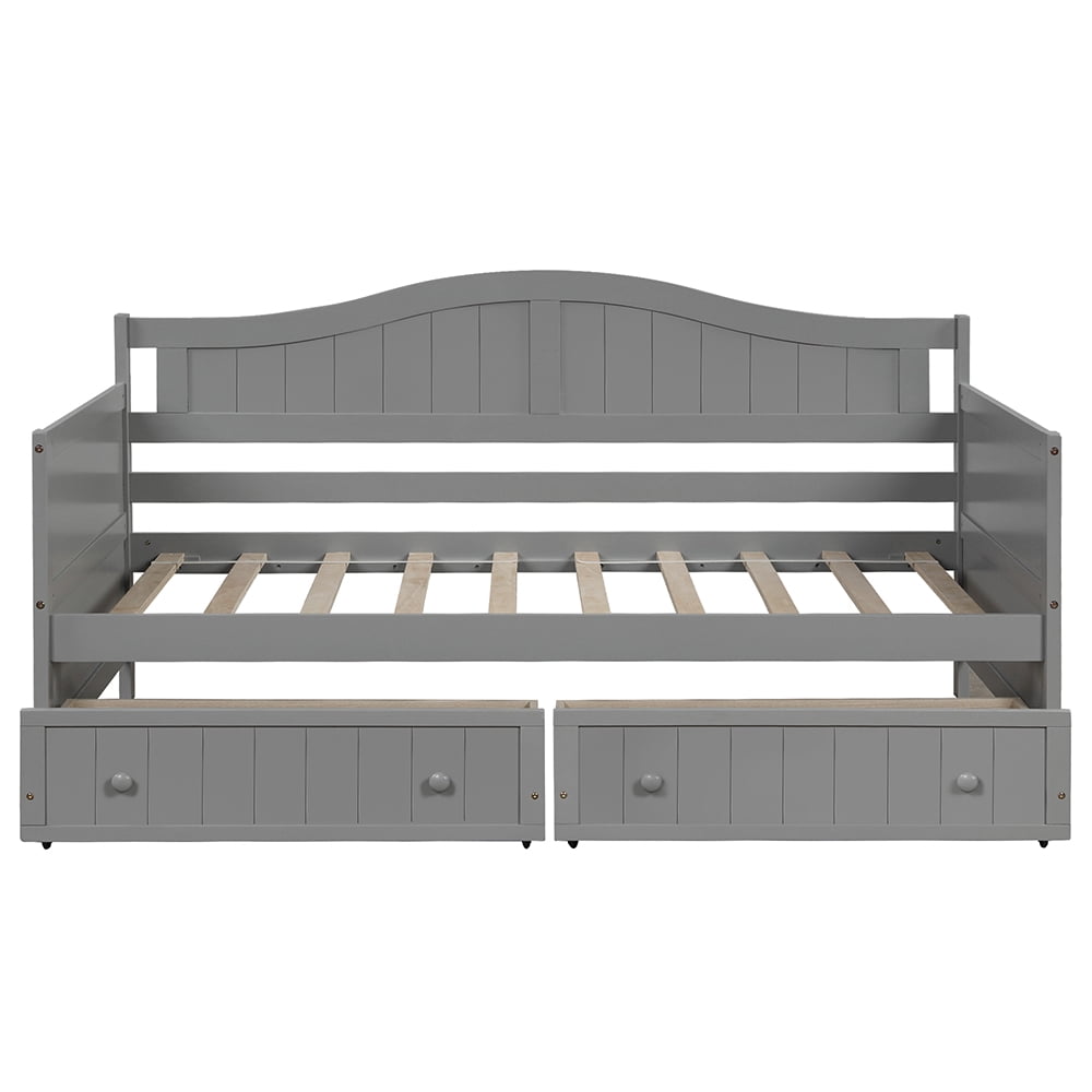 Twin Wooden Daybed with 2 Drawers, Sofa Bed for Bedroom Living Room, White