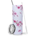 thumbnail image 1 of Vaso de flor de cerezo con tapa y pajita, 20 oz, aislado, rosa, de acero inoxidable, delgado, botella de agua con diseño de flor de cerezo, taza de viaje, copas de vino, regalo para mujer, 1 of 6