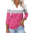 thumbnail image 2 of Cagogo Womens Summer Tops Under $5 Plus Size 3/4 Sleeves V Neck Collared Tee Shirts Color Block Holiday Beach T Shirt Outfits Mothers Day Gift, 2 of 5